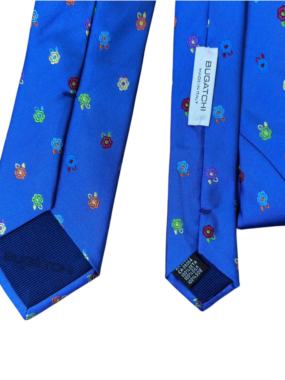 Bugatchi Men’s Blue Floral Silk Tie Made in Italy Multicolor Necktie